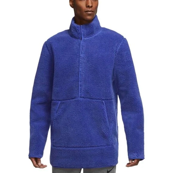 Nike Yoga Sherpa Fleece Pullover Sweater Sz S In Cobalt Blue